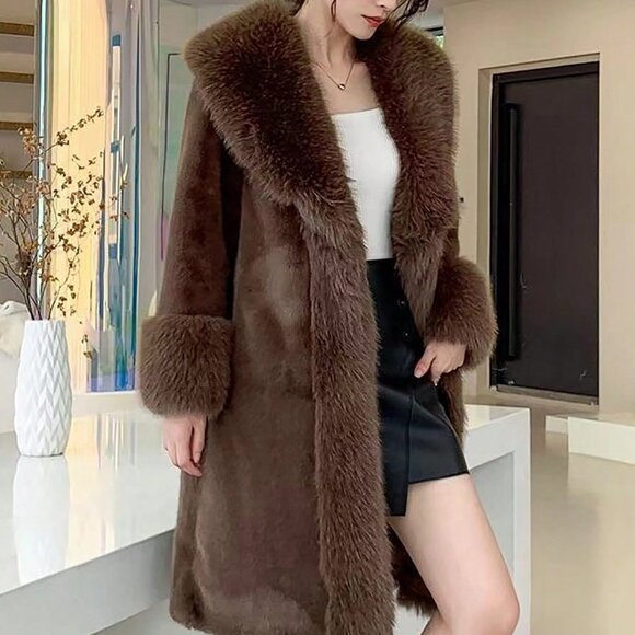 Brown Casual Women's Elegant Faux Fur Collar Jacket - Picture 4 of 8